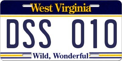 WV license plate DSS010