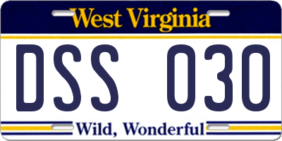 WV license plate DSS030