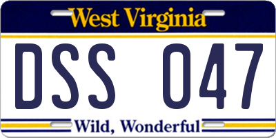 WV license plate DSS047