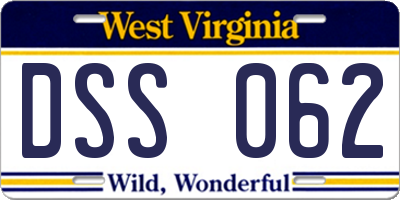 WV license plate DSS062