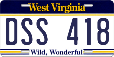 WV license plate DSS418