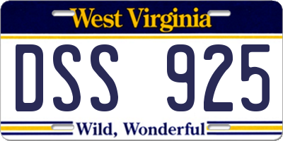 WV license plate DSS925
