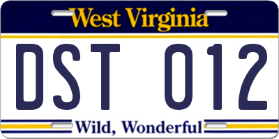 WV license plate DST012