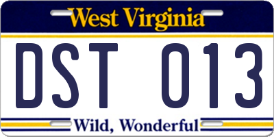 WV license plate DST013
