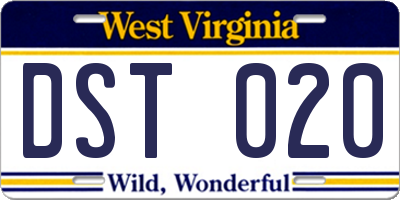 WV license plate DST020