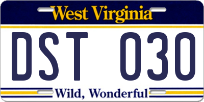 WV license plate DST030