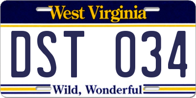 WV license plate DST034