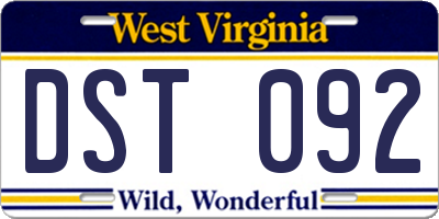 WV license plate DST092