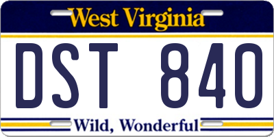 WV license plate DST840