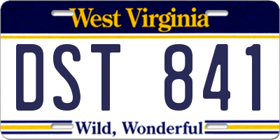 WV license plate DST841