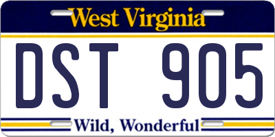 WV license plate DST905