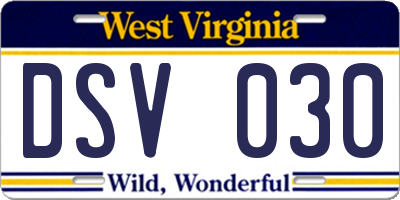 WV license plate DSV030