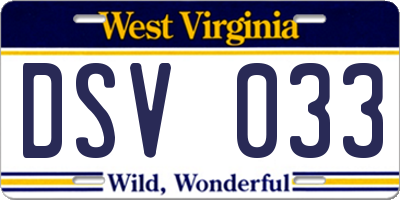 WV license plate DSV033