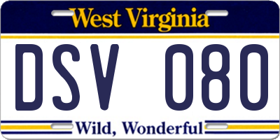 WV license plate DSV080