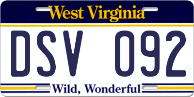 WV license plate DSV092