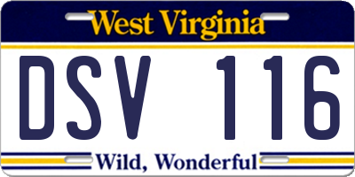 WV license plate DSV116