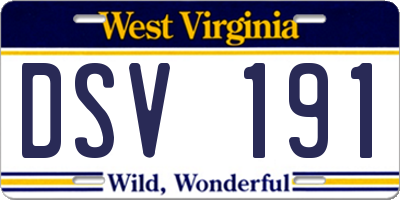 WV license plate DSV191