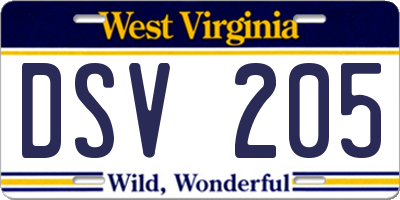 WV license plate DSV205
