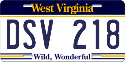 WV license plate DSV218