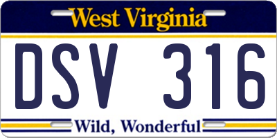 WV license plate DSV316