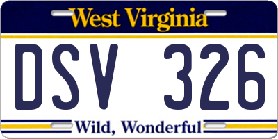 WV license plate DSV326