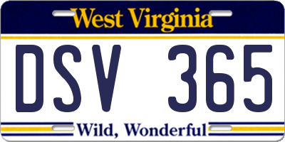WV license plate DSV365