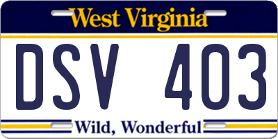 WV license plate DSV403