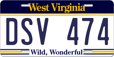 WV license plate DSV474