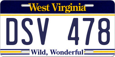 WV license plate DSV478