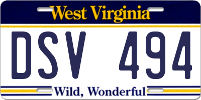 WV license plate DSV494