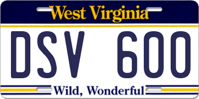 WV license plate DSV600