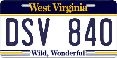 WV license plate DSV840
