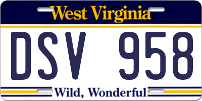 WV license plate DSV958