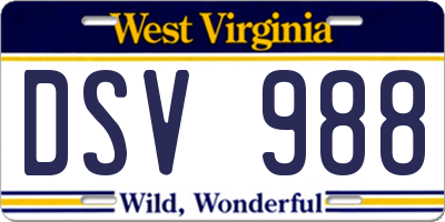 WV license plate DSV988