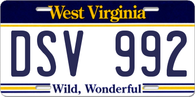 WV license plate DSV992