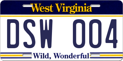 WV license plate DSW004