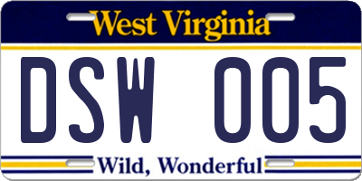 WV license plate DSW005