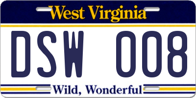 WV license plate DSW008