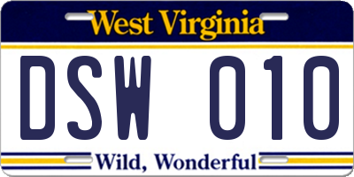 WV license plate DSW010