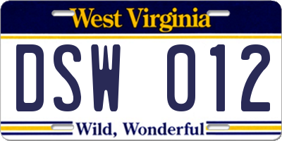 WV license plate DSW012
