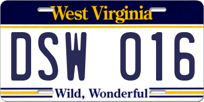 WV license plate DSW016