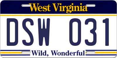 WV license plate DSW031