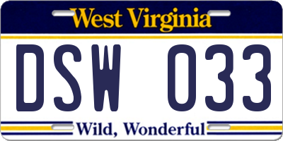 WV license plate DSW033