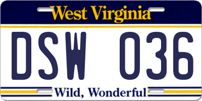 WV license plate DSW036