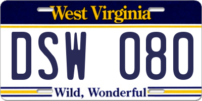 WV license plate DSW080