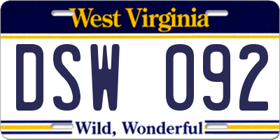 WV license plate DSW092