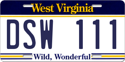 WV license plate DSW111