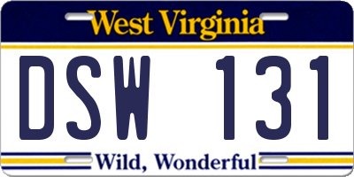 WV license plate DSW131