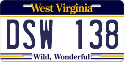 WV license plate DSW138