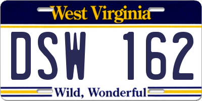 WV license plate DSW162
